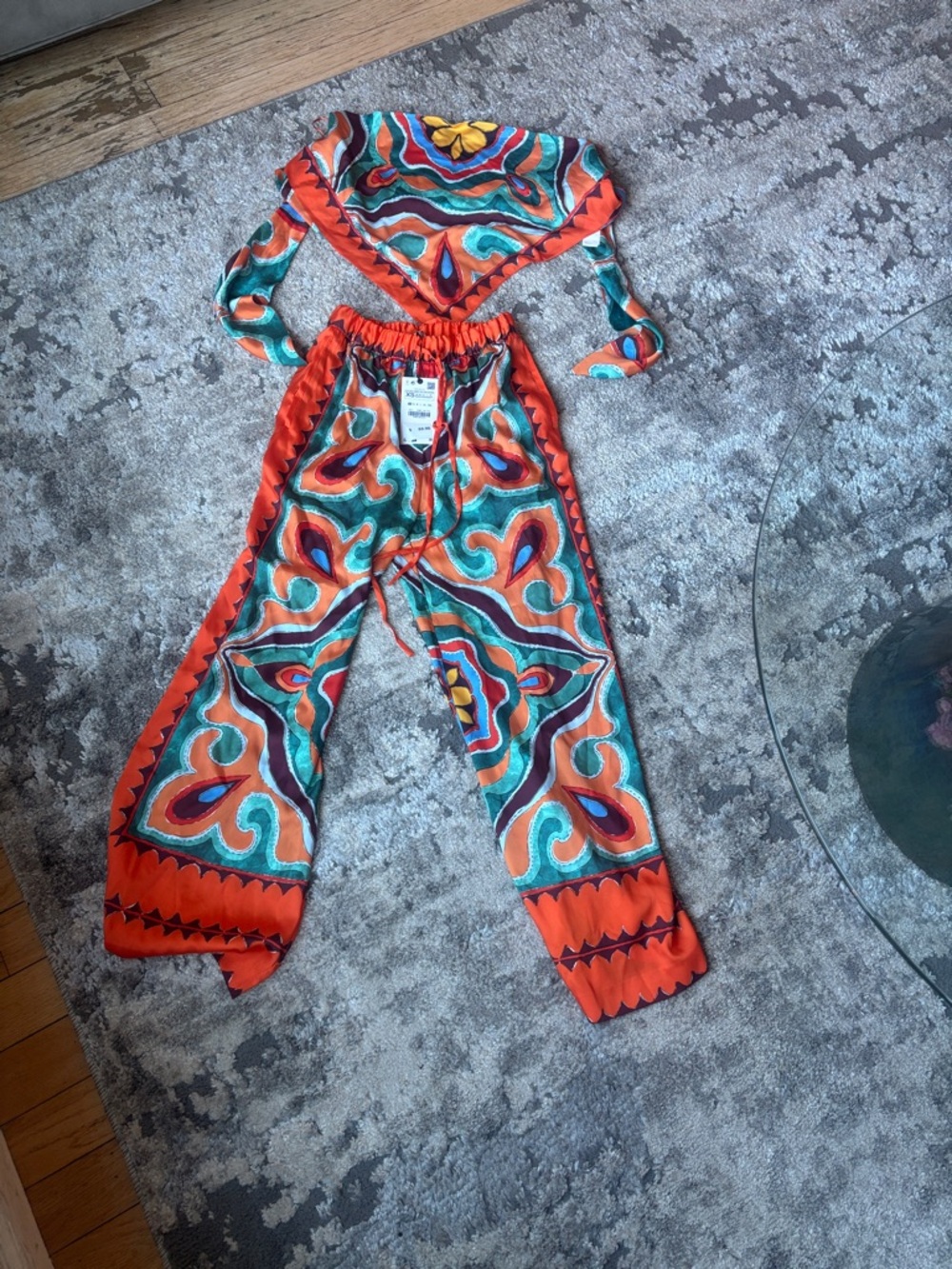 Zara Orange Teal Abstract Print Wide-Leg Pants